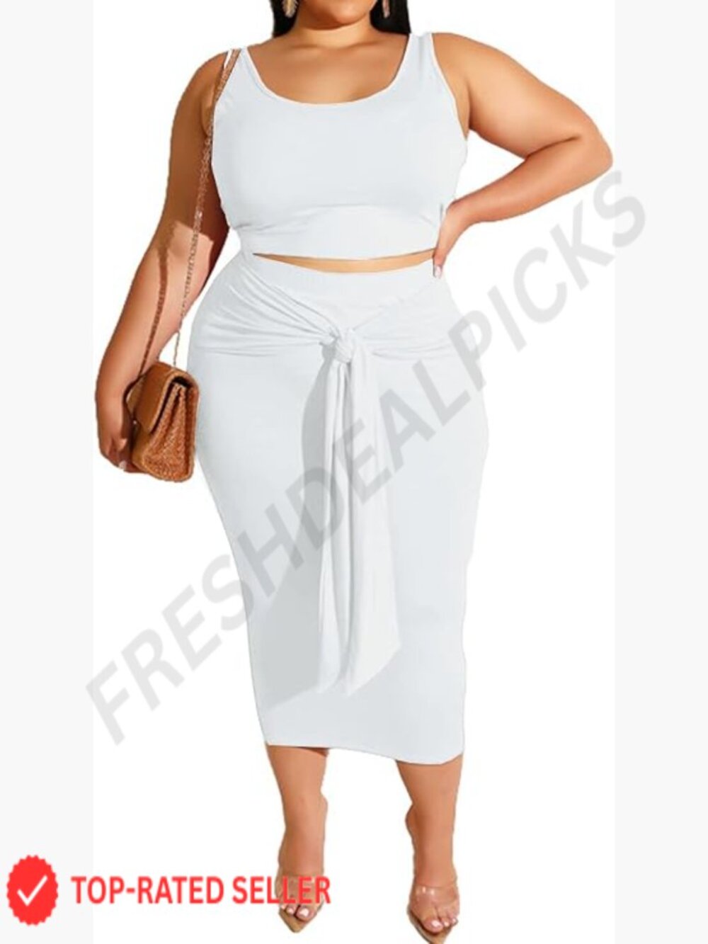Sleeveless Two Piece Midi Dress Set Plus Size Bodycon Skirt Casual